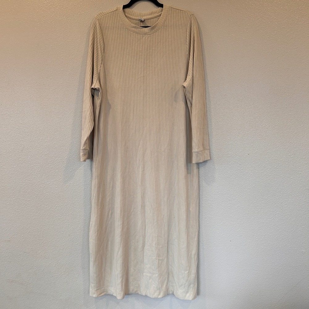 Old Navy Oatmeal Beige Ribbed Long Sleeve Maxi Dress Plus Size 2X Crew Neck